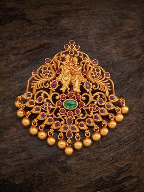 

Kushal's Fashion Jewellery Women Red & Green 92.5 Pure Silver Temple Pendent