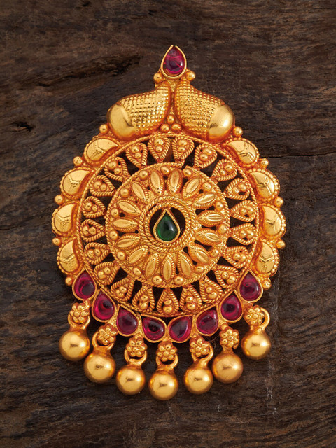 

Kushal's Fashion Jewellery 92.5 Pure Silver Gold-Toned Red & Green Paisley Shaped Pendent