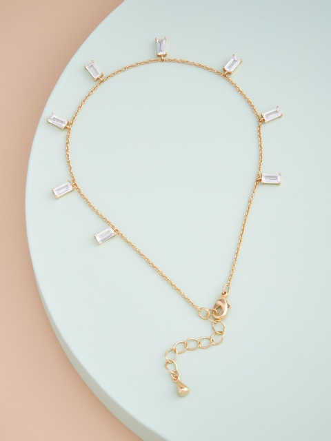 

Kushal's Fashion Jewellery Gold-Plated White Stone-Studded Anklet