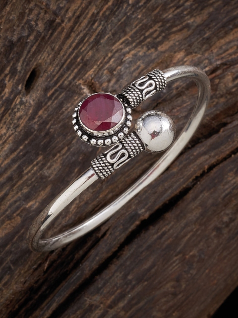 

Kushal's Fashion Jewellery Women Red & Silver-Toned Silver Oxidised Silver-Plated Kada Bracelet