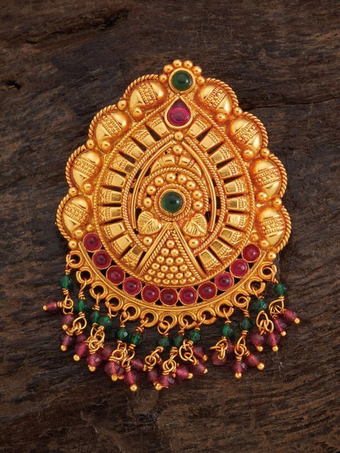 

Kushal's Fashion Jewellery Women Green & Gold-Toned Paisley 92.5 Pure Silver Pendent