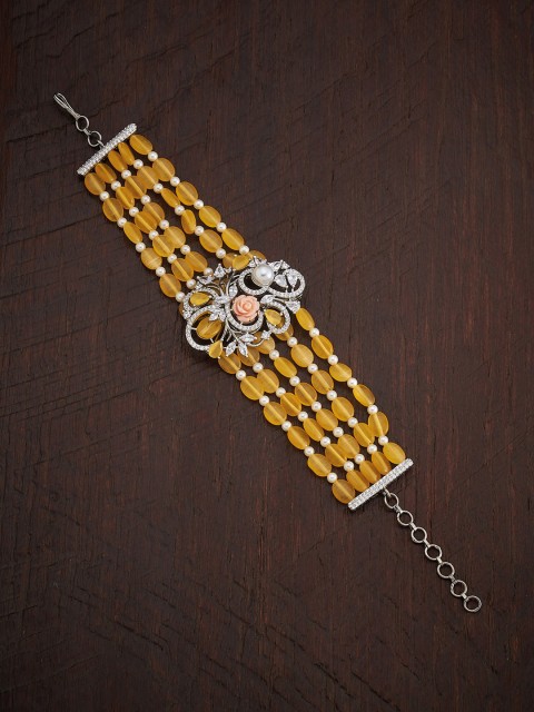 

Kushal's Fashion Jewellery Women Yellow & Silver-Toned Rhodium-Plated Wraparound Bracelet