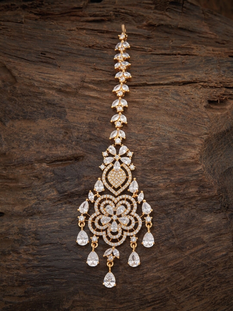 

Kushal's Fashion Jewellery White & Rose Gold Maang Tikka Head Jewellery