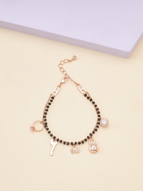 

Kushal's Fashion Jewellery Women Rose Gold-Plated Black & White CZ Charm Bracelet