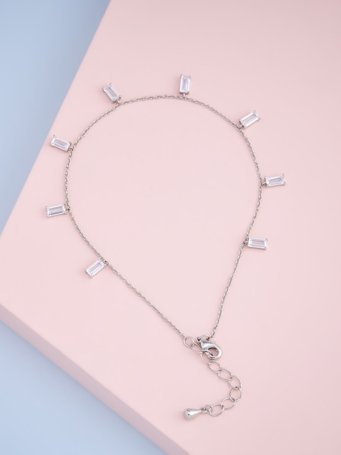 

Kushal's Fashion Jewellery Silver-Plated White Stone-Studded Anklet