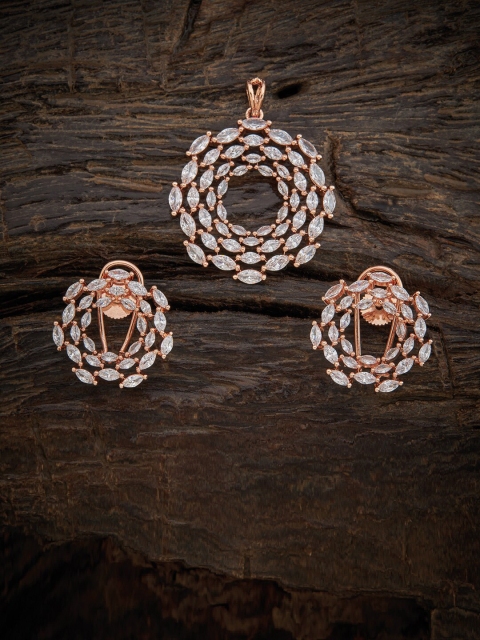 

Kushal's Fashion Jewellery Women Rose-Gold Plated White CZ Studded Jewellery Set