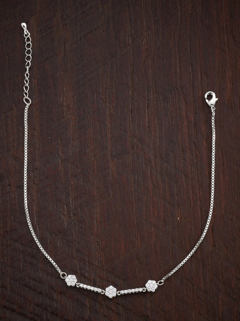 

Kushal's Fashion Jewellery Rhodium-Plated White Stone-Studded Anklet, Silver