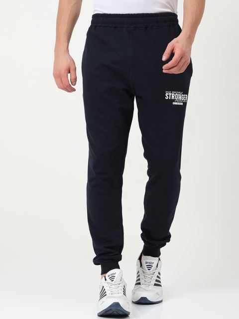 

Fleximaa Men Navy Blue Printed Pure Cotton Regular-Fit Joggers Track Pants
