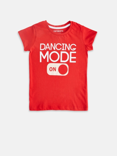 

Pantaloons Junior Girls Red Typography Printed Applique T-shirt