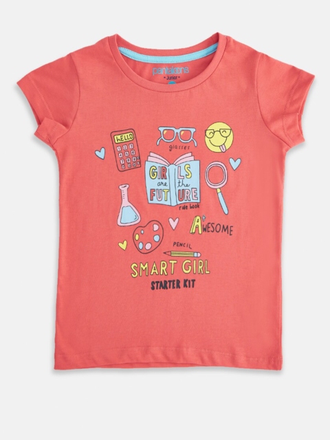 

Pantaloons Junior Girls Pink Typography Printed Applique T-shirt