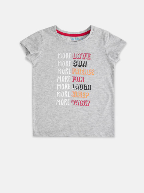 

Pantaloons Junior Girls Grey Melange Typography Applique T-shirt