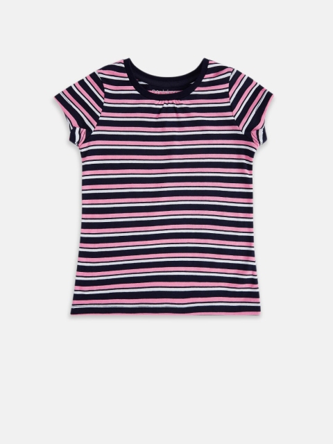

Pantaloons Junior Girls Navy Blue Striped Henley Neck T-shirt
