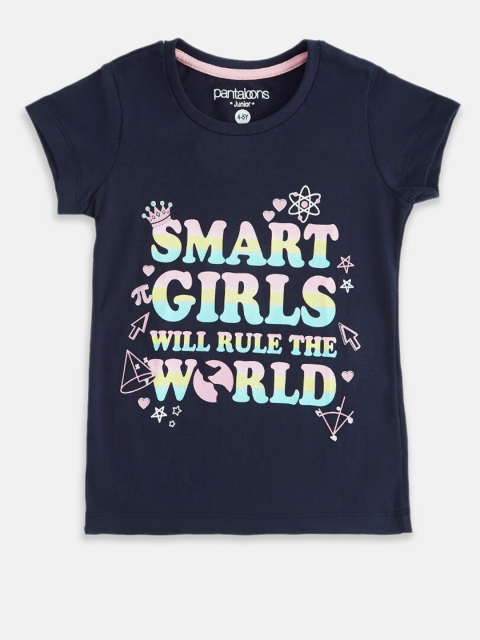 

Pantaloons Junior Girls Navy Blue Printed V-Neck T-shirt