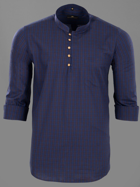 

FRENCH CROWN Men Blue Standard Checked Formal Shirt
