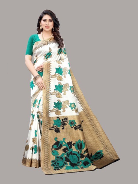 

Yashika Green & White Floral Art Silk Saree