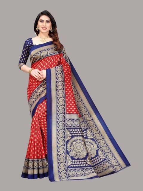 

Yashika Red & Blue Ethnic Motifs Art Silk Saree