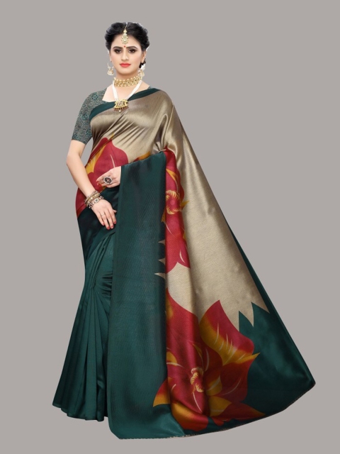 

Yashika Teal & Red Floral Art Silk Saree