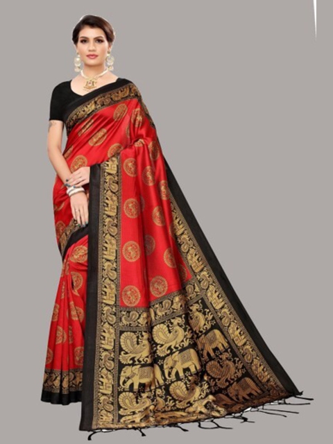 

Yashika Red & Black Ethnic Motifs Art Silk Saree