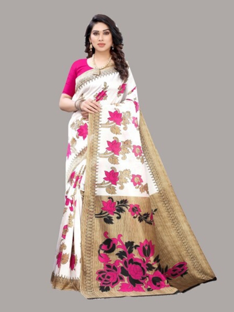 

Yashika Pink & White Floral Art Silk Saree