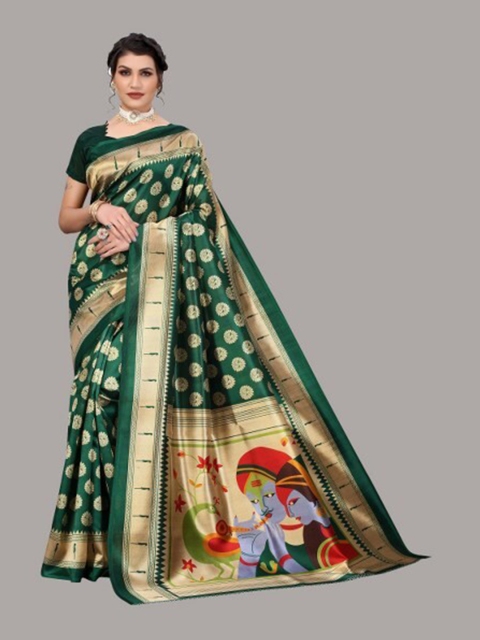 

Yashika Green & Red Floral Art Silk Saree