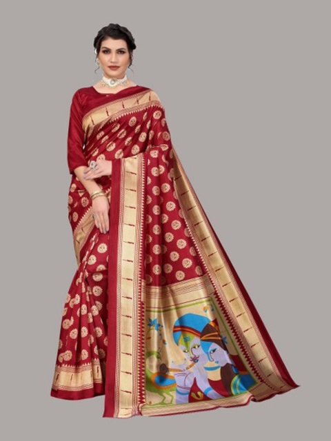 

Yashika Red & Gold-Toned Ethnic Motifs Art Silk Saree