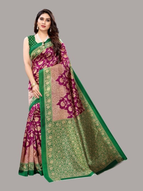 

Yashika Purple & Green Floral Art Silk Heavy Work Saree