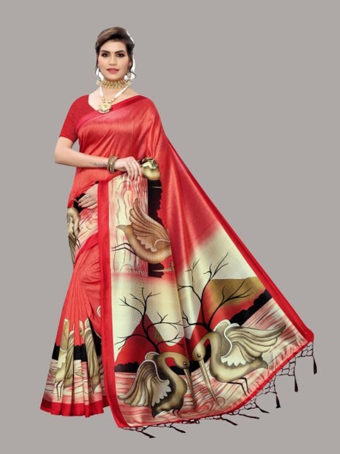 

Yashika Red & Black Ethnic Motifs Art Silk Saree