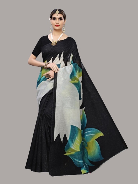 

Yashika Teal & Black Floral Art Silk Saree