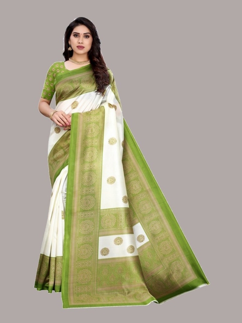

Yashika Green & White Woven Design Zari Art Silk Saree