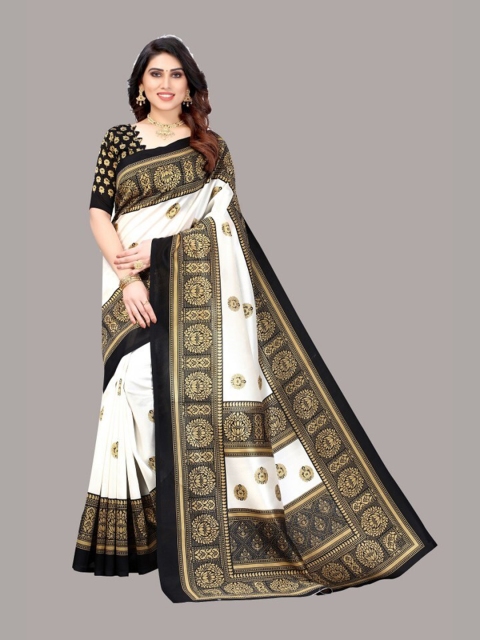 

Yashika Black & White Floral Art Silk Saree