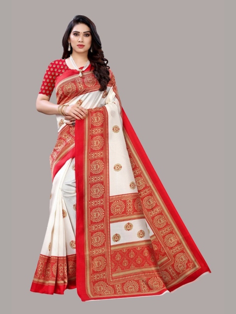 

Yashika Red & White Ethnic Motifs Art Silk Saree