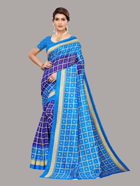 

Yashika Navy Blue & Violet Checked Art Silk Saree