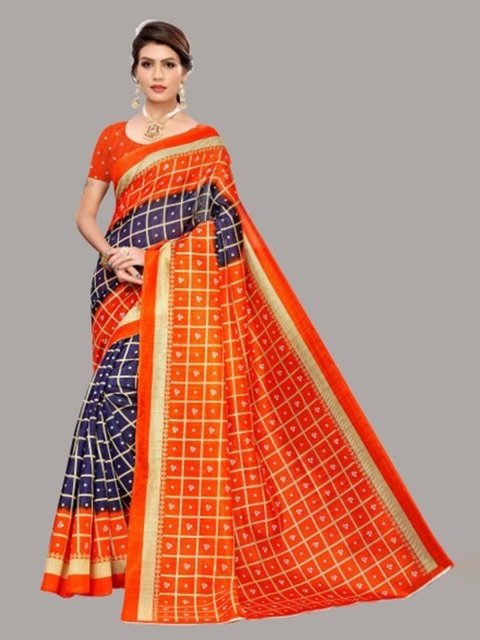 

Yashika Purple & Orange Checked Art Silk Saree