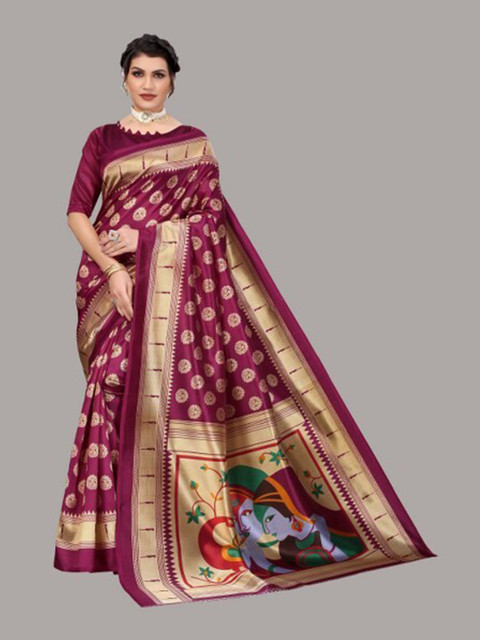 

Yashika Burgundy & Gold-Toned Ethnic Motifs Art Silk Saree