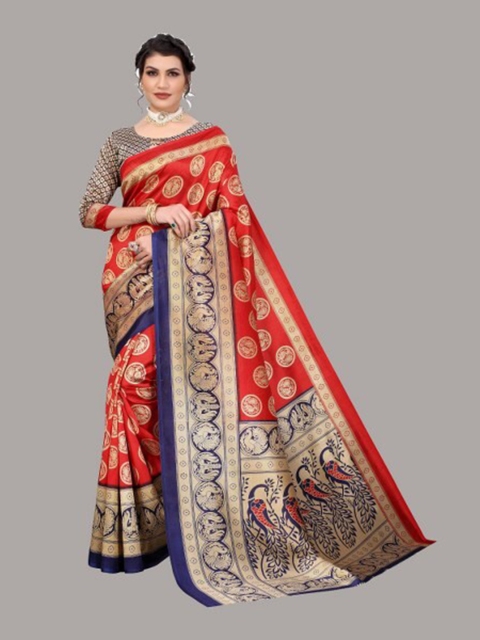 

Yashika Red & Blue Ethnic Motifs Art Silk Saree