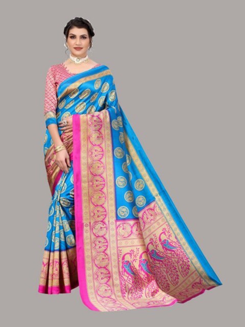

Yashika Teal & Pink Floral Art Silk Saree