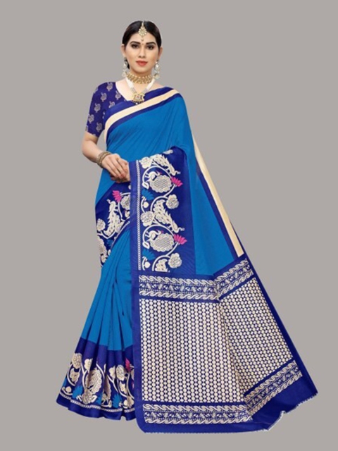 

Yashika Blue & Gold-Toned Paisley Art Silk Saree