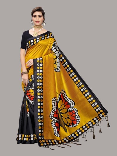 

Yashika Yellow & Black Ethnic Motifs Art Silk Saree