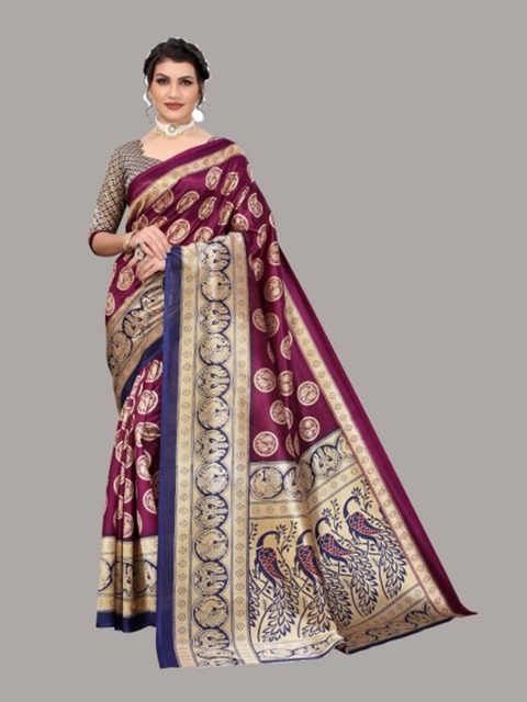 

Yashika Burgundy & Gold-Toned Ethnic Motifs Art Silk Saree