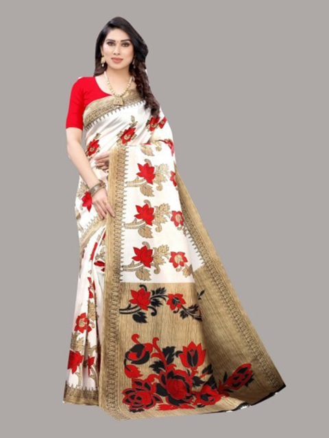 

Yashika Red & White Floral Art Silk Saree