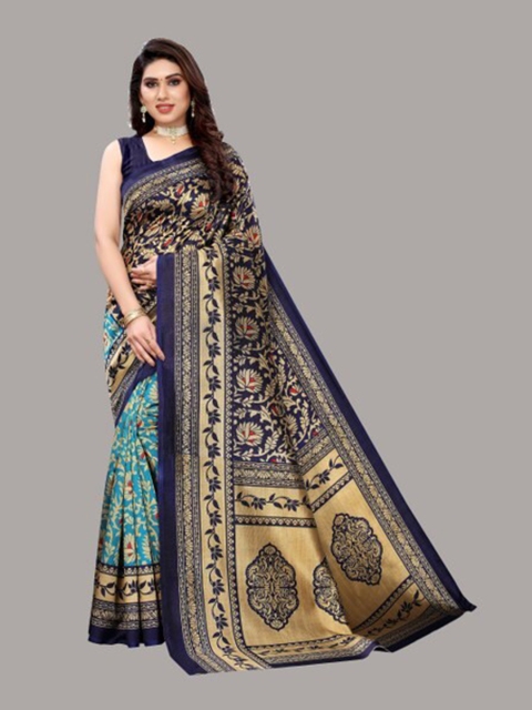 

Yashika Blue & Beige Floral Art Silk Saree