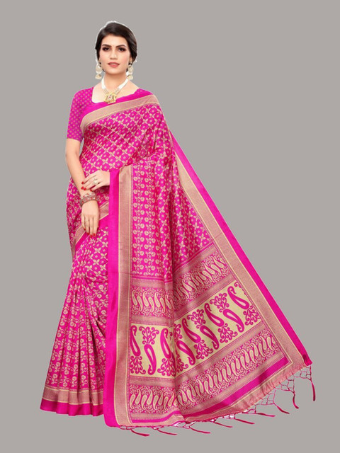 

Yashika Pink & Beige Floral Art Silk Saree
