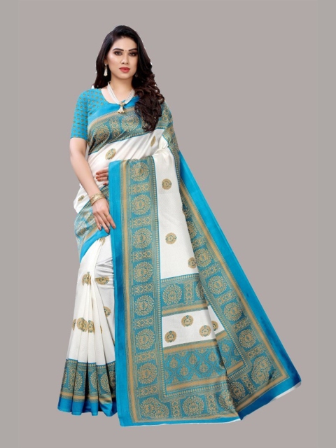 

Yashika Teal & Green Floral Art Silk Saree