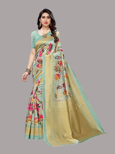 

Yashika Green & Pink Floral Art Silk Saree