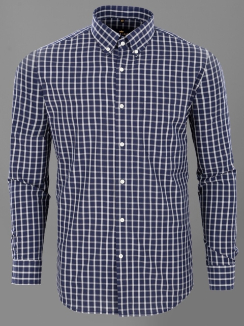 

FRENCH CROWN Men Blue Standard Windowpane Checks Checked Formal Shirt