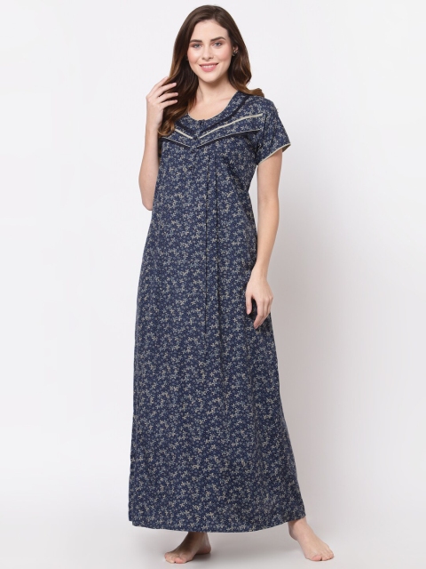 

Sweet Dreams Navy Blue Printed Maxi Nightdress