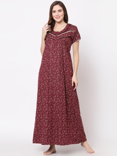 

Sweet Dreams Maroon Printed Maxi Nightdress