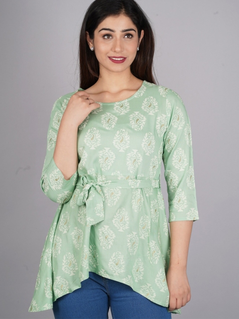 

NITVAN Green Print Cinched Waist Top