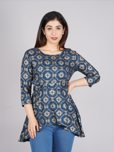 

NITVAN Navy Blue Print Longline Top