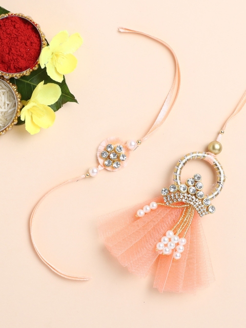 

The Magic Wand Kids Gold Toned & Peach Colored Beaded Rakhi, Multi